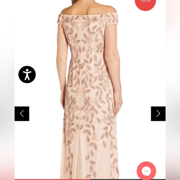 Pink Adrianna Papell size 4 beaded off the shoulder gown - Picture 2 of 5